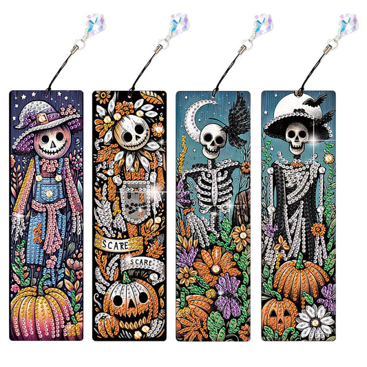 4Pcs Halloween Themed DIY Diamond Painting Bookmark for Reading Enthusiasts