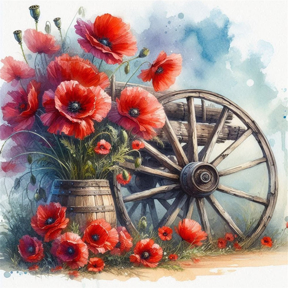 Poppy Cartwheel - 18CT Stamped Cross Stitch 25*25CM
