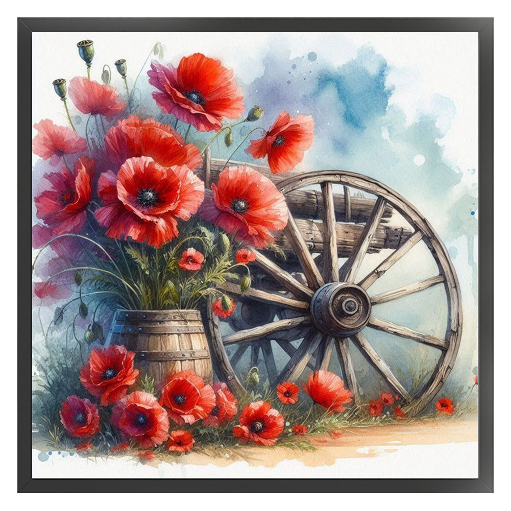 Poppy Cartwheel - 18CT Stamped Cross Stitch 25*25CM