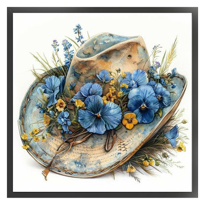 Flower Cowboy Hat - 18CT Stamped Cross Stitch 25*25CM