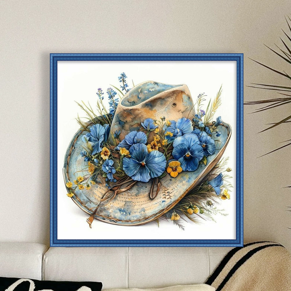 Flower Cowboy Hat - 18CT Stamped Cross Stitch 25*25CM