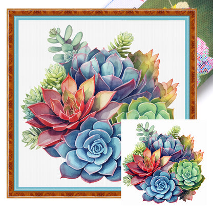 Succulents - 18CT Stamped Cross Stitch 25*25CM