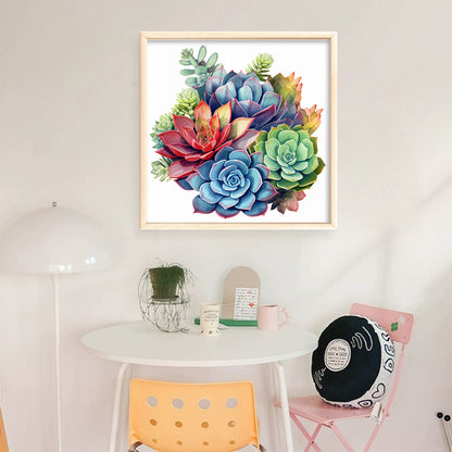 Succulents - 18CT Stamped Cross Stitch 25*25CM