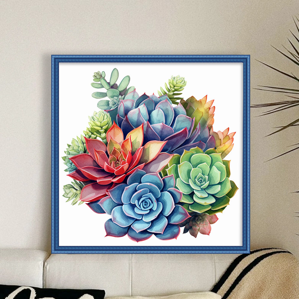 Succulents - 18CT Stamped Cross Stitch 25*25CM
