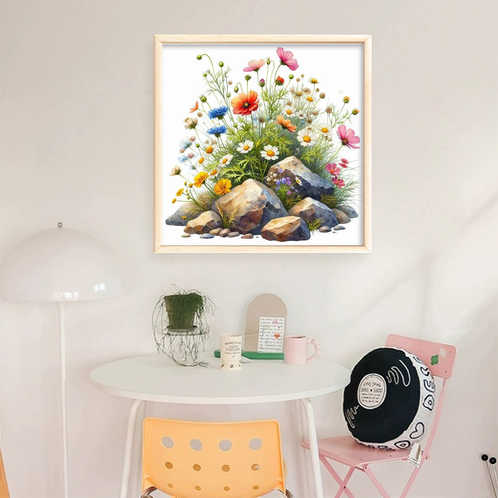 Flowers In Stone - 18CT Stamped Cross Stitch 25*25CM