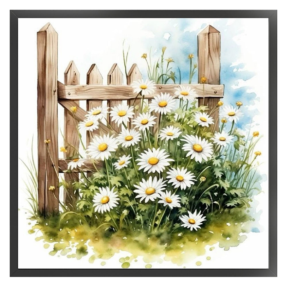 Daisy Fence - 18CT Stamped Cross Stitch 25*25CM