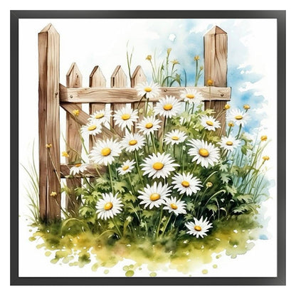 Daisy Fence - 18CT Stamped Cross Stitch 25*25CM
