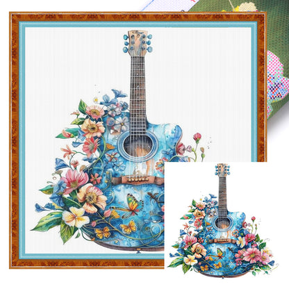 Flower Guitar - 18CT Stamped Cross Stitch 25*25CM
