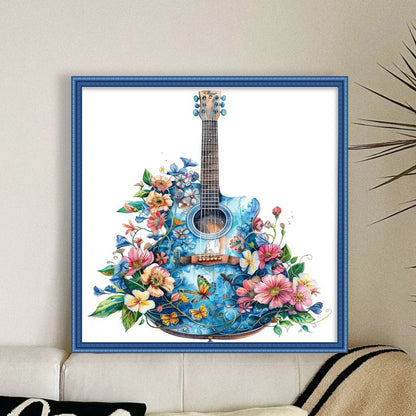 Flower Guitar - 18CT Stamped Cross Stitch 25*25CM