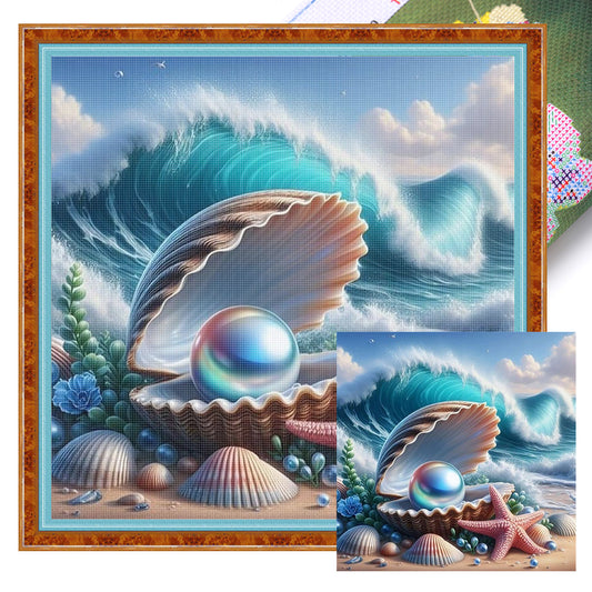 Beach Scenery With Shells - 11CT Stamped Cross Stitch 50*50CM