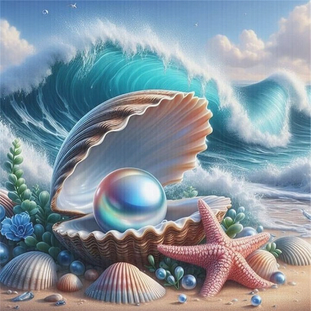 Beach Scenery With Shells - 11CT Stamped Cross Stitch 50*50CM