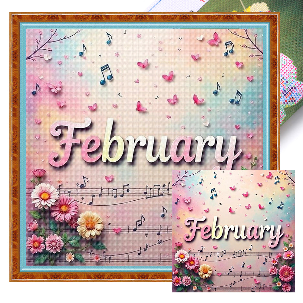 February - 18CT Stamped Cross Stitch 25*25CM