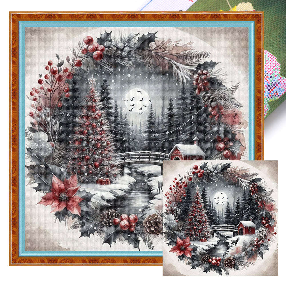 Wreathed Christmas Tree - 11CT Stamped Cross Stitch 40*40CM