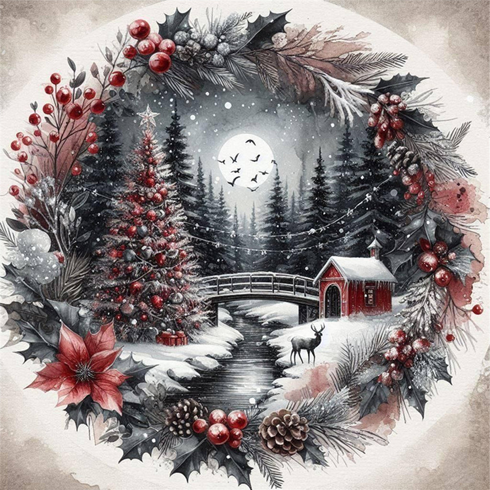 Wreathed Christmas Tree - 11CT Stamped Cross Stitch 40*40CM