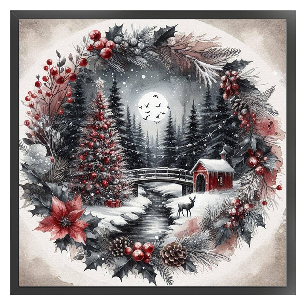 Wreathed Christmas Tree - 11CT Stamped Cross Stitch 40*40CM