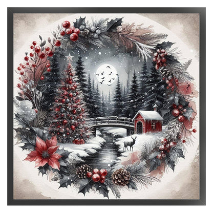 Wreathed Christmas Tree - 11CT Stamped Cross Stitch 40*40CM