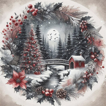 Wreathed Christmas Tree - 11CT Stamped Cross Stitch 40*40CM