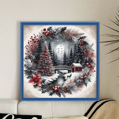 Wreathed Christmas Tree - 11CT Stamped Cross Stitch 40*40CM