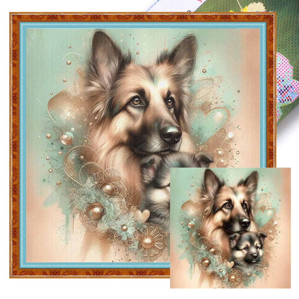Wolf Mother And Cub - 11CT Stamped Cross Stitch 40*40CM
