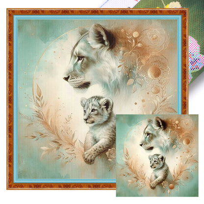 Leopard Mother And Cub - 11CT Stamped Cross Stitch 40*40CM
