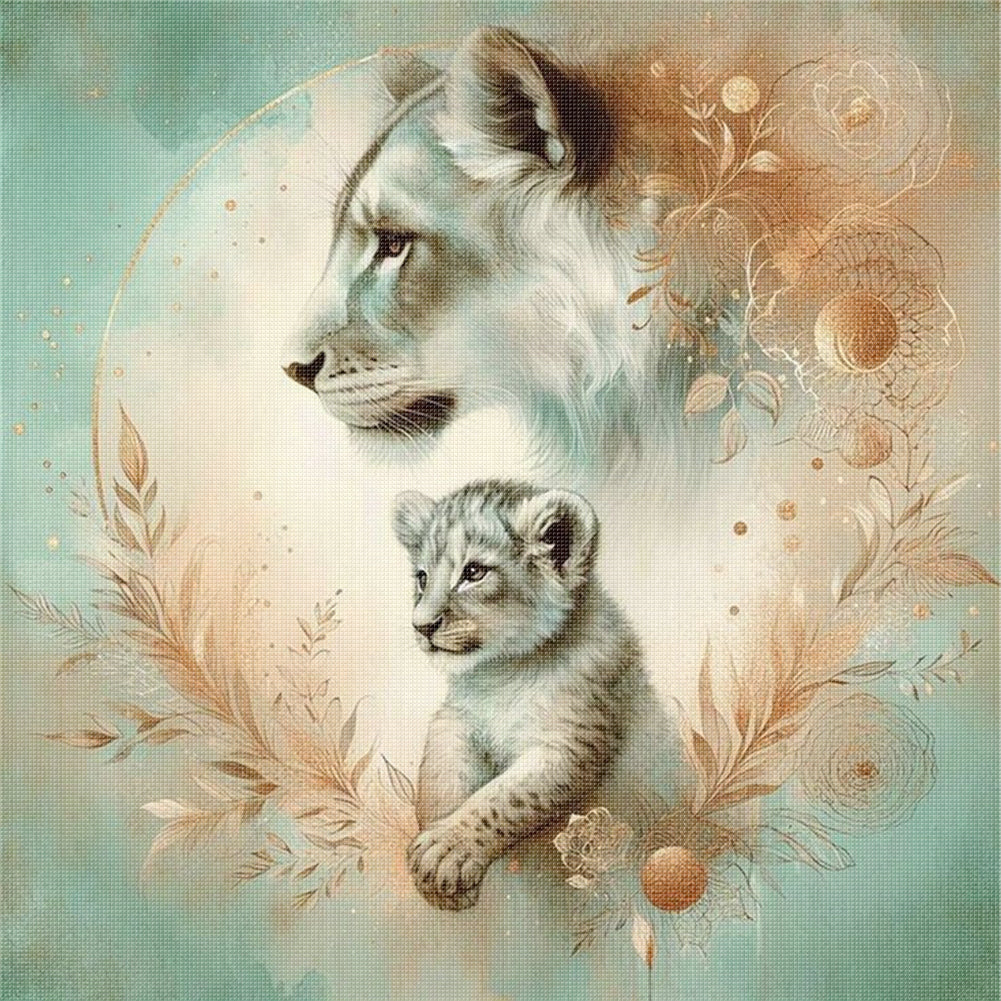 Leopard Mother And Cub - 11CT Stamped Cross Stitch 40*40CM