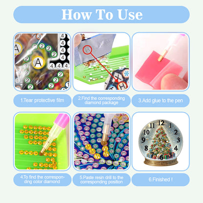 Christmas Crystal Ball Design 2D Flat Acrylic DIY Diamond Painting Clock Kit