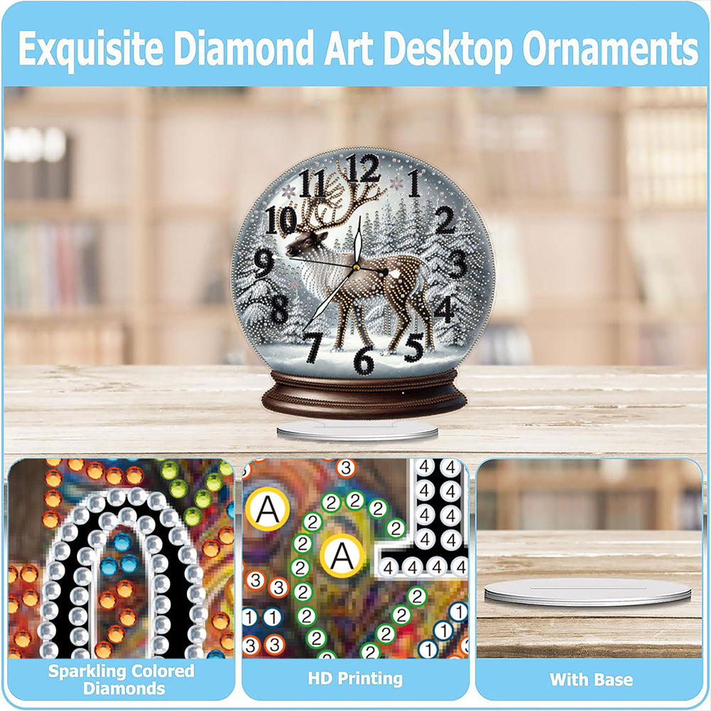 Christmas Crystal Ball Design 2D Flat Acrylic DIY Diamond Painting Clock Kit
