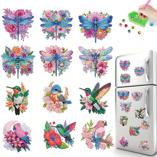 12PCS 2D Flat DIY Magnetic Refrigerator Stickers Diamond Art Kits for Home Decor