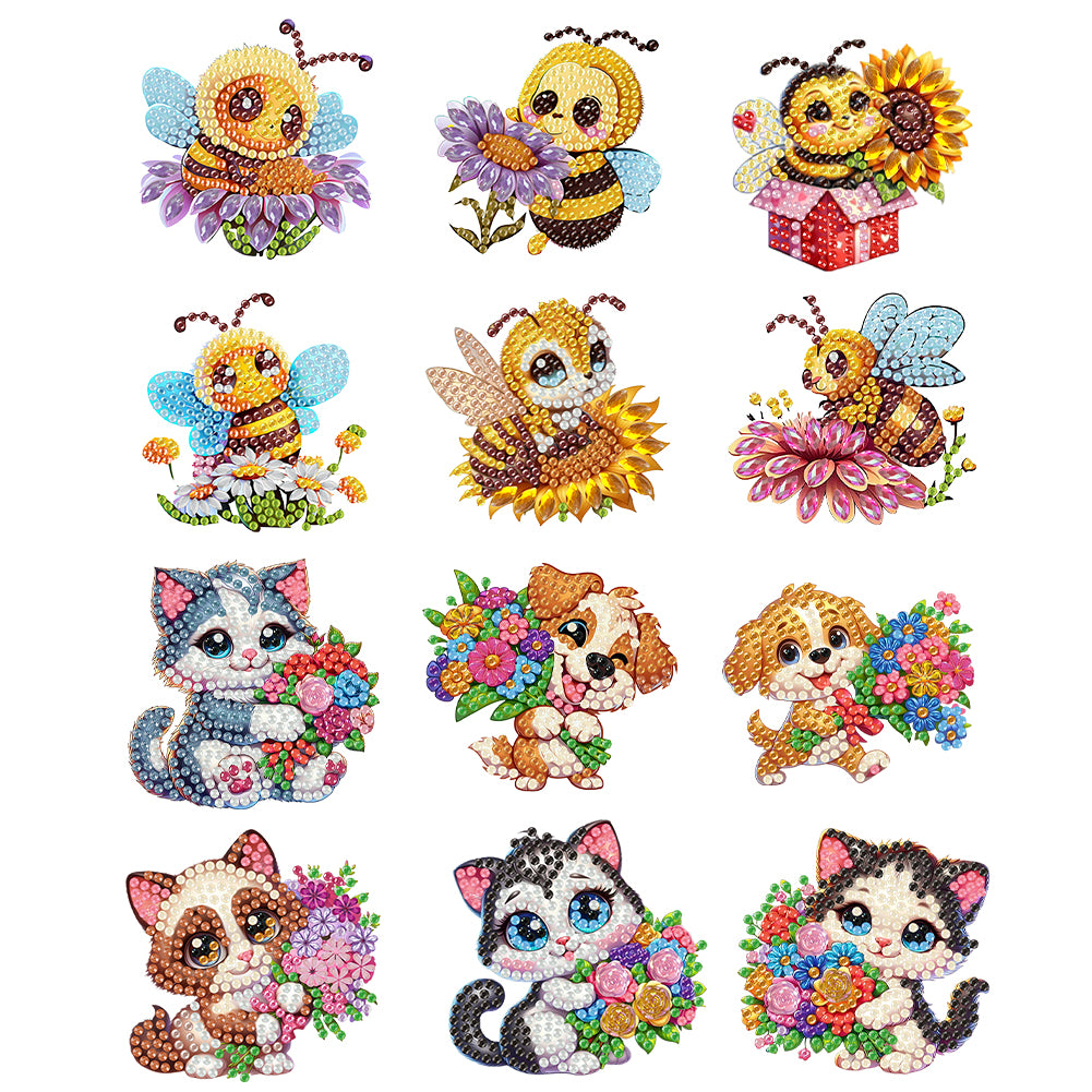 12PCS 2D Flat DIY Magnetic Refrigerator Stickers Diamond Art Kits for Home Decor