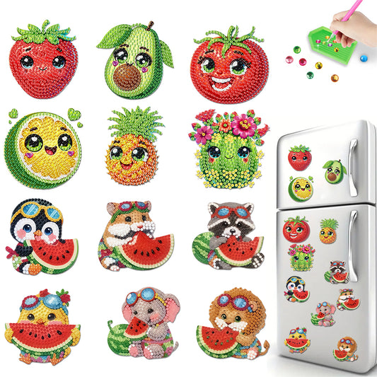12PCS 2D Flat DIY Magnetic Refrigerator Stickers Diamond Art Kits for Home Decor