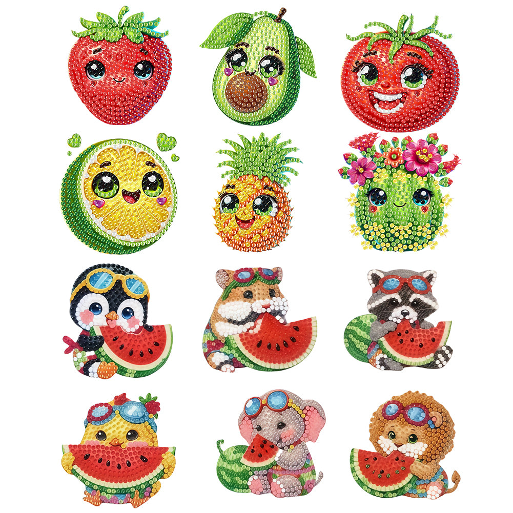 12PCS 2D Flat DIY Magnetic Refrigerator Stickers Diamond Art Kits for Home Decor