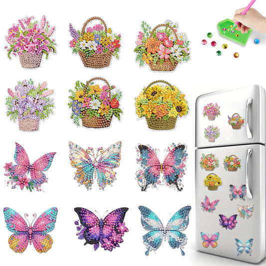 12PCS 2D Flat DIY Magnetic Refrigerator Stickers Diamond Art Kits for Home Decor
