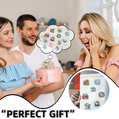 12PCS 2D Flat DIY Magnetic Refrigerator Stickers Diamond Art Kits for Home Decor