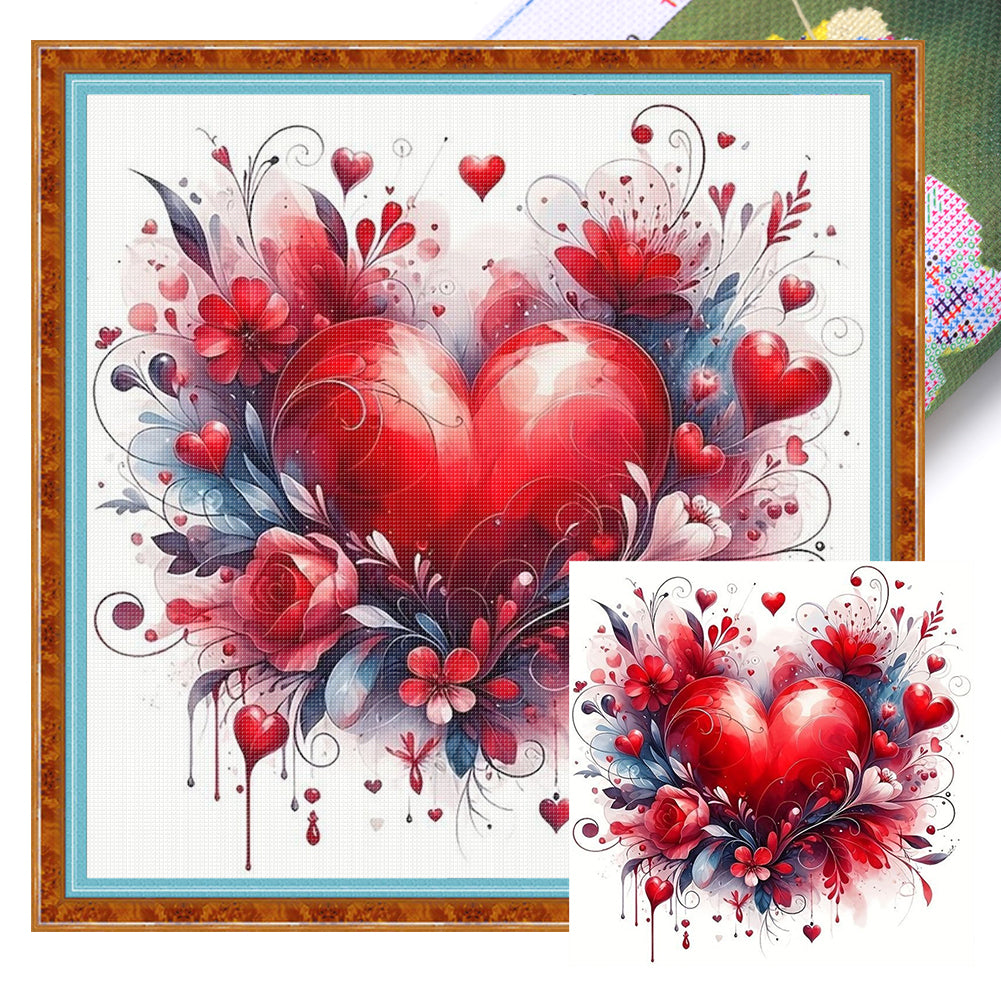 Heart Rose - 11CT Stamped Cross Stitch 40*40CM