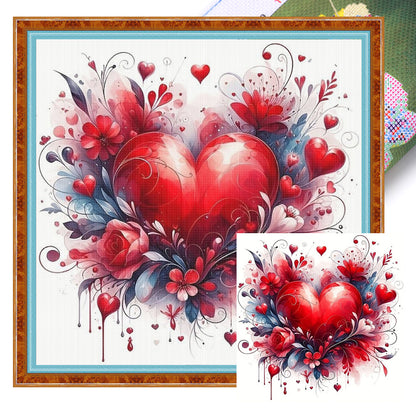 Heart Rose - 11CT Stamped Cross Stitch 40*40CM