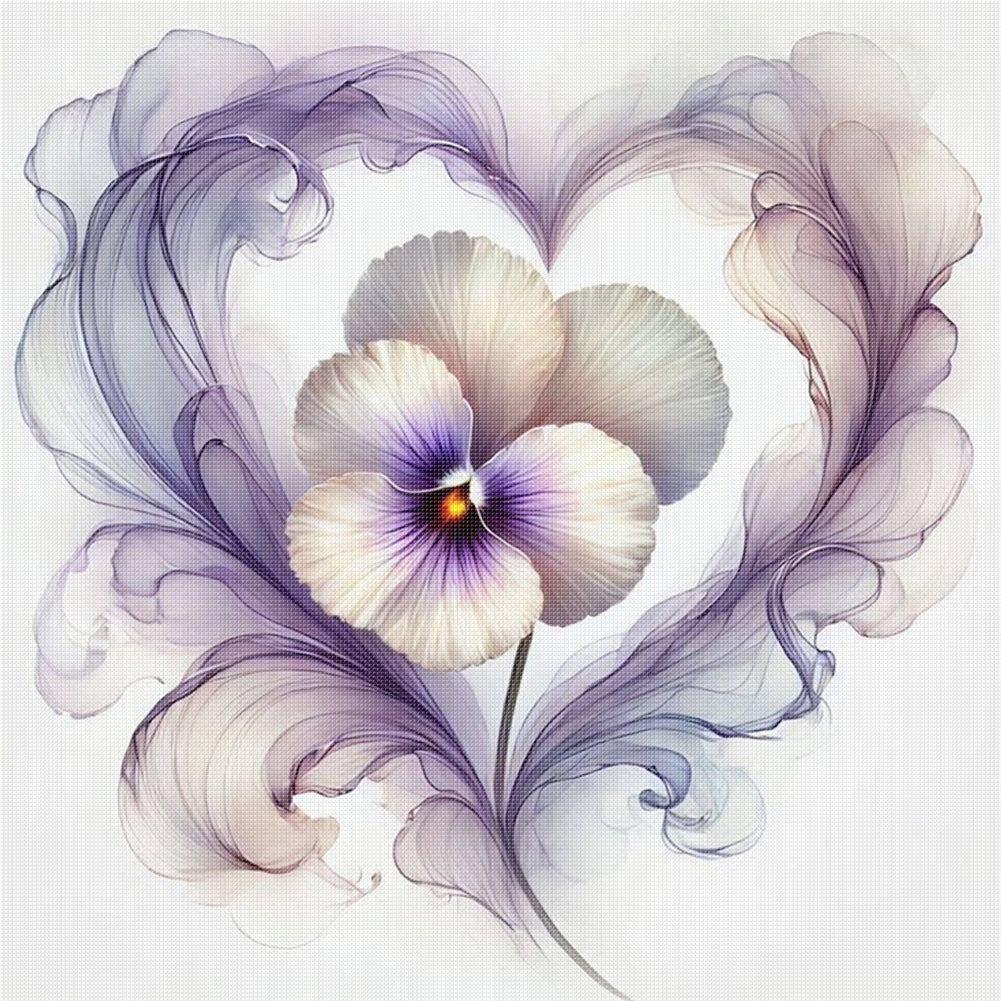 Heart Pansy - 11CT Stamped Cross Stitch 40*40CM