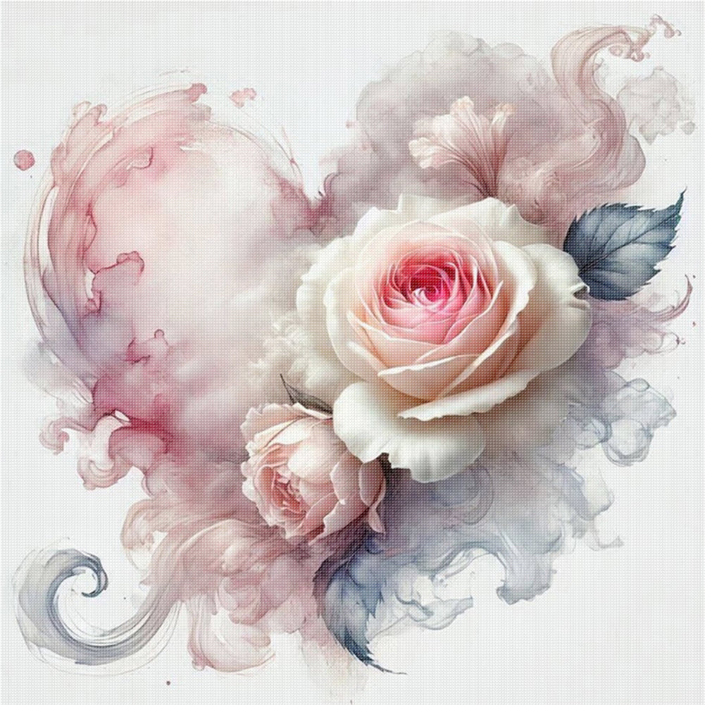 Heart Rose - 11CT Stamped Cross Stitch 40*40CM