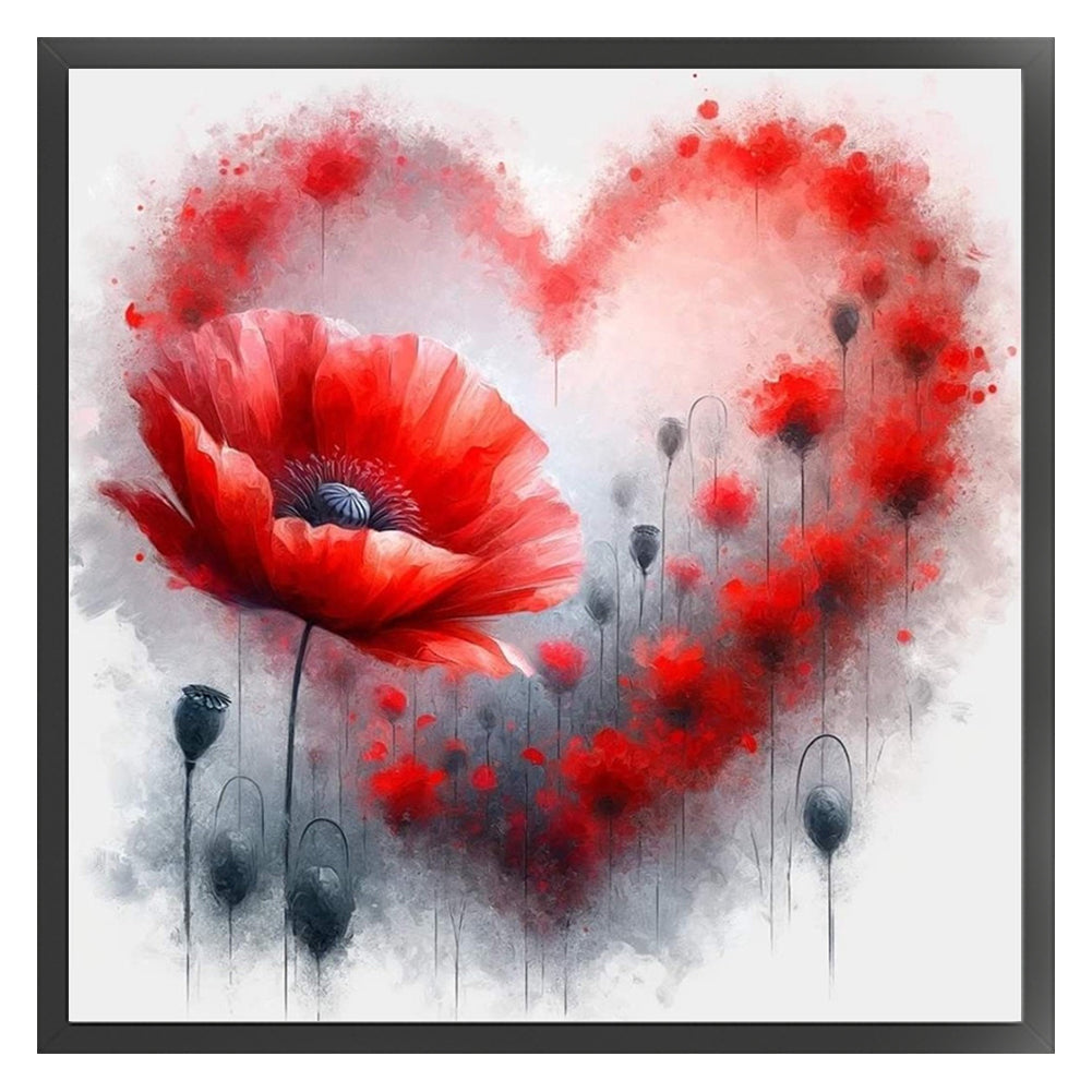 Love Heart Poppy - 11CT Stamped Cross Stitch 40*40CM
