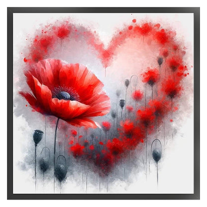 Love Heart Poppy - 11CT Stamped Cross Stitch 40*40CM