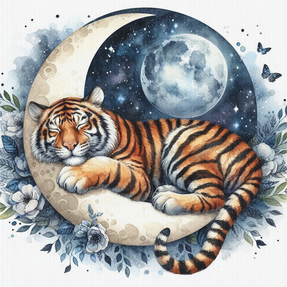 Tiger Moon - 11CT Stamped Cross Stitch 40*40CM