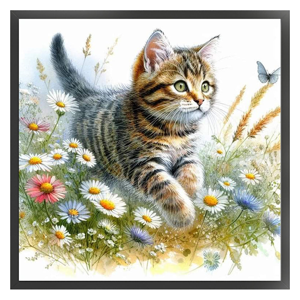 Cat With Flowers - 11CT Stamped Cross Stitch 40*40CM
