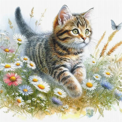 Cat With Flowers - 11CT Stamped Cross Stitch 40*40CM