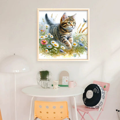 Cat With Flowers - 11CT Stamped Cross Stitch 40*40CM