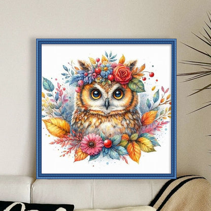 Owl With Flowers - 11CT Stamped Cross Stitch 40*40CM