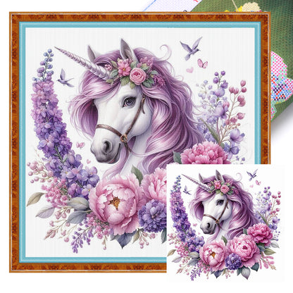 Unicorn With Flowers - 11CT Stamped Cross Stitch 40*40CM