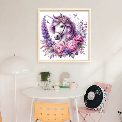 Unicorn With Flowers - 11CT Stamped Cross Stitch 40*40CM