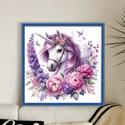 Unicorn With Flowers - 11CT Stamped Cross Stitch 40*40CM