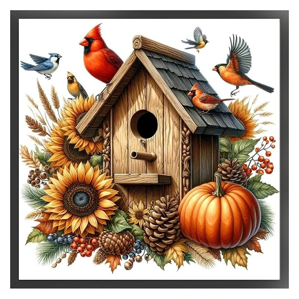Red Bird Pumpkin Cottage - 11CT Stamped Cross Stitch 40*40CM