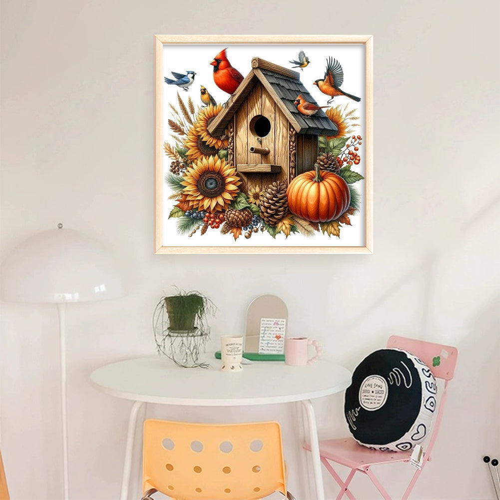 Red Bird Pumpkin Cottage - 11CT Stamped Cross Stitch 40*40CM