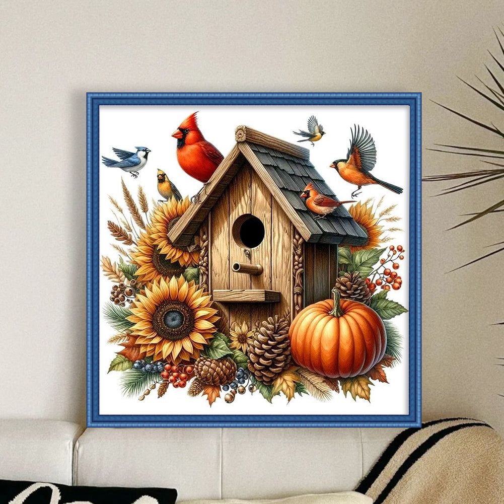 Red Bird Pumpkin Cottage - 11CT Stamped Cross Stitch 40*40CM